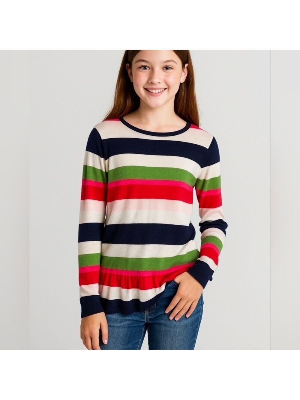 Crown & Ivy Girls Striped Pullover Sweater | Size Large L